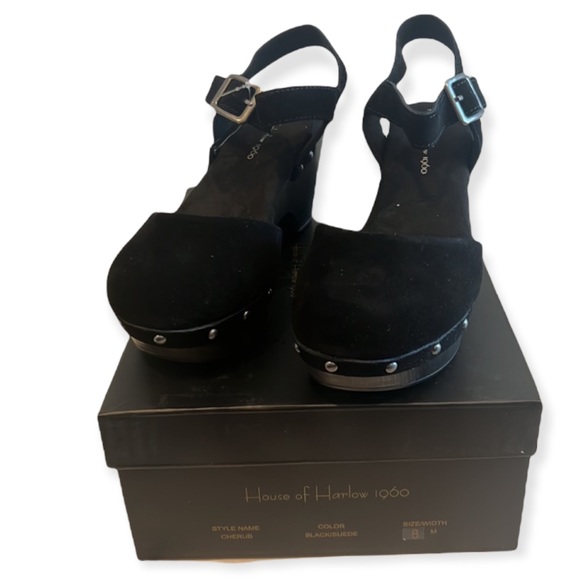 NWT House of Harlow Black Suede Clogs Cherub studded detail - Picture 3 of 11